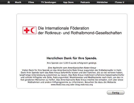 Erdbebenhilfe - Spende via iTunes